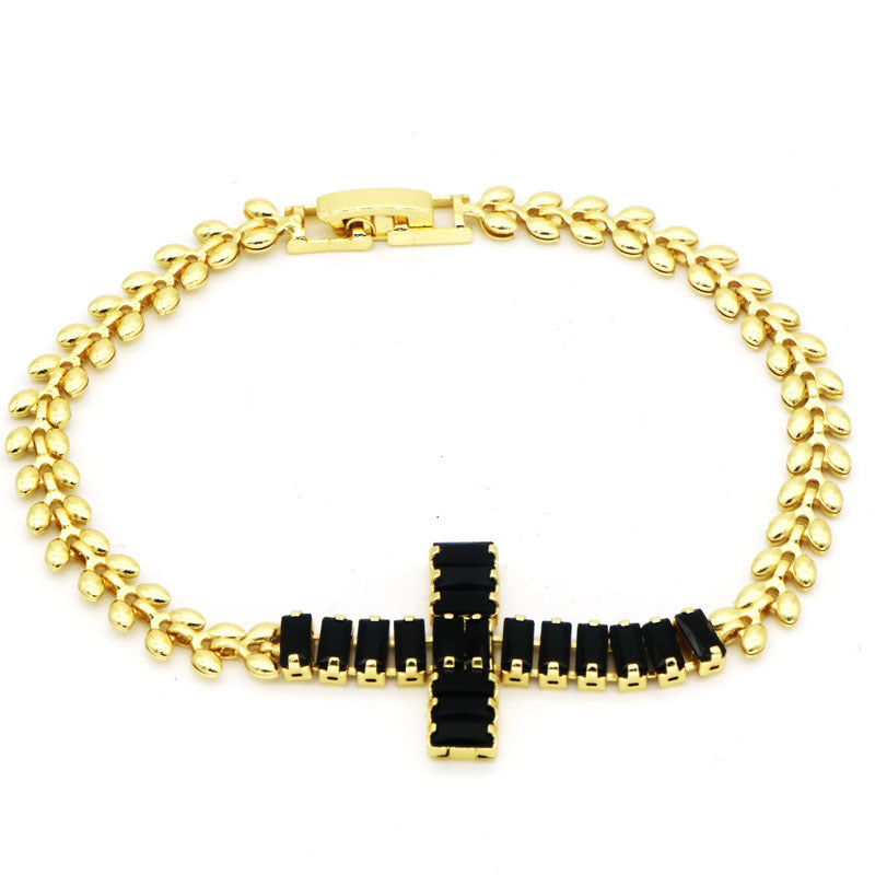 Rockyu レディース ブレスレット ゴールド クロスデザイン ジルコニア 金属アレルギー対応 記念日 プレゼント