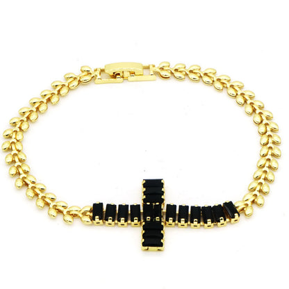 Rockyu レディース ブレスレット ゴールド クロスデザイン ジルコニア 金属アレルギー対応 記念日 プレゼント