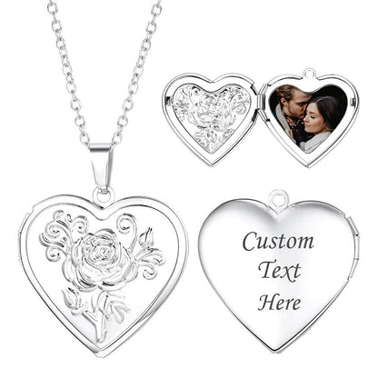 Rockyu レディースネックレス ハートロケットペンダント 写真入れ 薔薇モチーフ シルバー ゴールド 鎖骨チェーン 上品 アクセサリー
