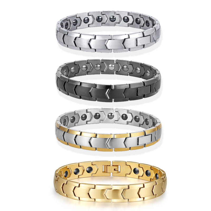 Rockyu ブレスレット メンズ 18K チタン製 磁気 ゲルマニウム ピンクゴールド＆シルバー ヨーロピアンスタイル