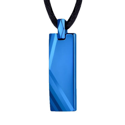 Rockyu メンズネックレス スティックプレートペンダント タングステン風デザイン シルバー ブラック ブルー おしゃれ ステンレス製