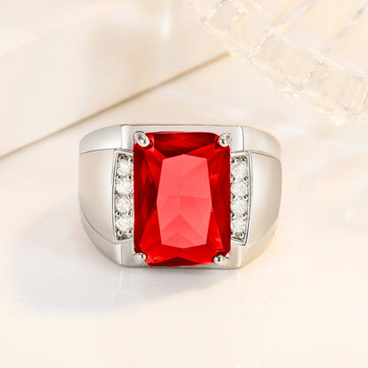 Rockyu メンズリング シルバー フリーサイズ 光沢仕上げ 一粒カラージルコニア