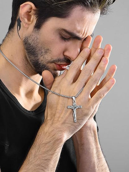 Rockyu 十字架ネックレス メンズ キリストペンダント ステンレス製 アンティーク風