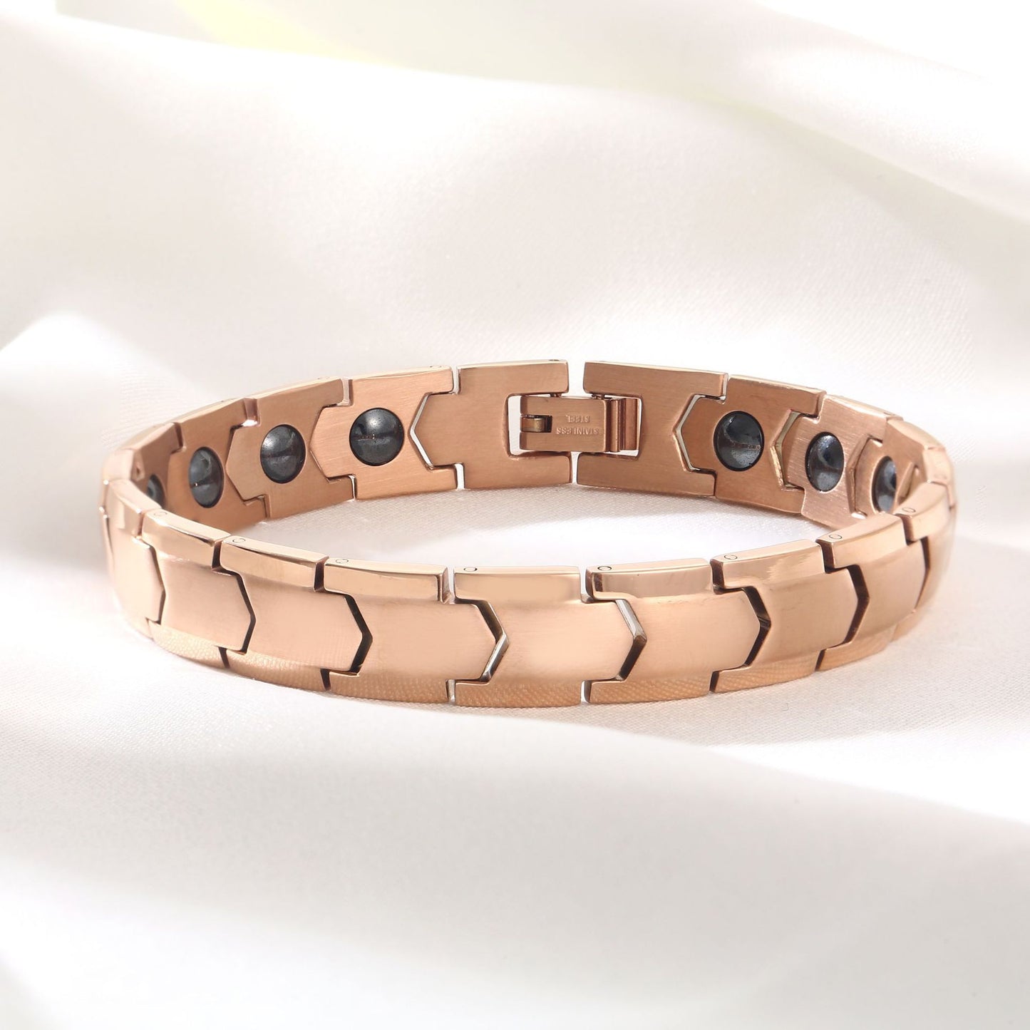 Rockyu ブレスレット メンズ 18K チタン製 磁気 ゲルマニウム ピンクゴールド＆シルバー ヨーロピアンスタイル