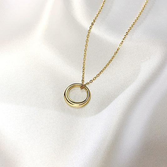 Rockyu レディースネックレス ゴールド リングペンダント 18金仕上げ チタン製