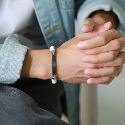 Rockyu ブレスレット メンズ レディース プレート 数珠チェーン ステンレス 調整可能