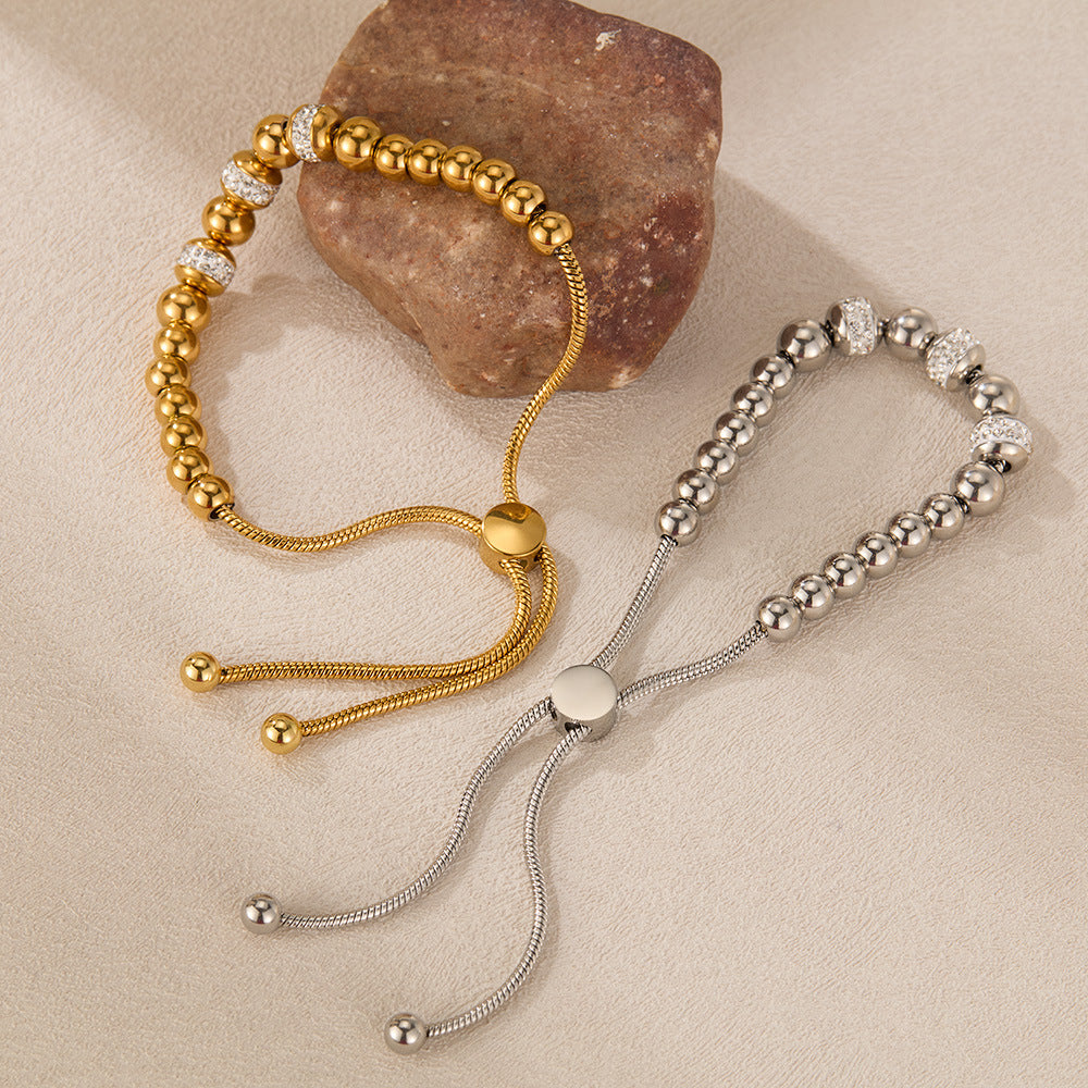 Rockyu ブレスレット レディース ボールチェーン ゴールド ステンレス ジルコニア