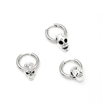 Rockyu ピアス メンズ フープ シルバー 髑髏 スカル チタン製 アレルギー対応