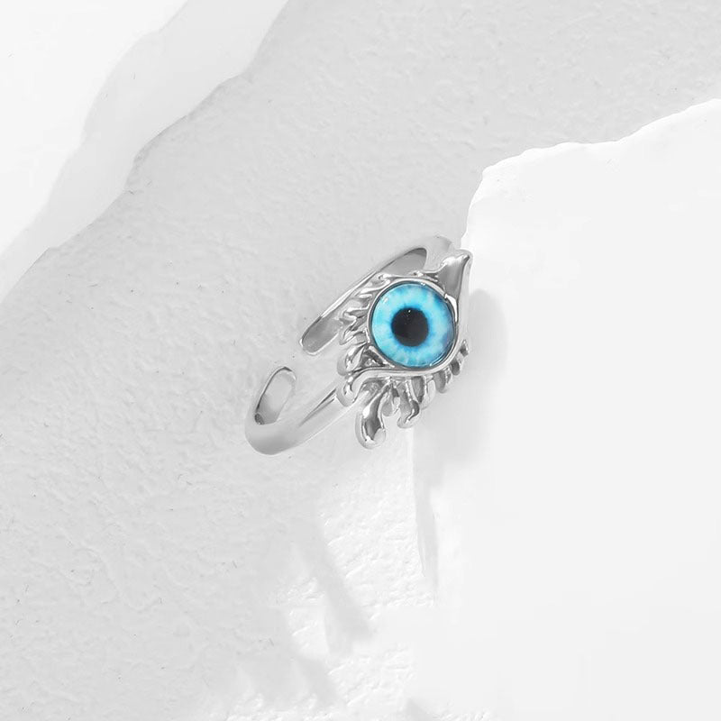 Rockyu 悪魔の目 指輪 シルバー フリーサイズ ジルコニア付き INS風ユニセックスリング