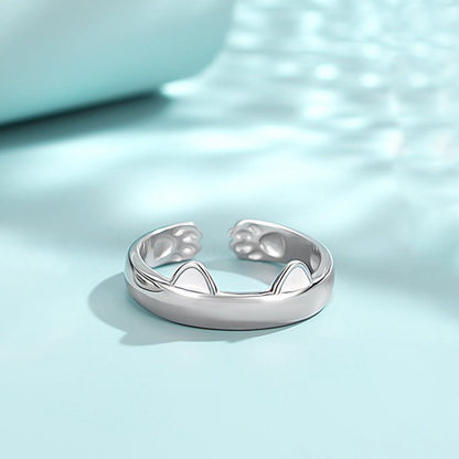 Rockyu 猫耳リング レディース シルバー925 フリーサイズ かわいい猫デザイン 指輪