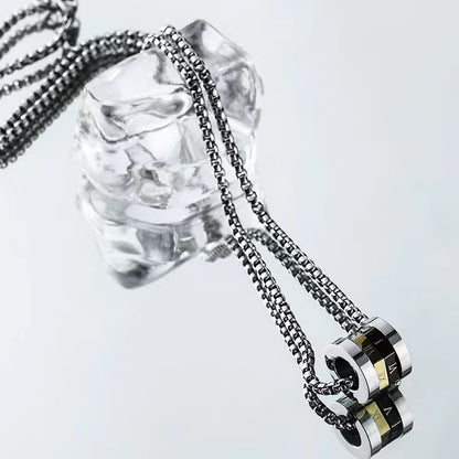 Rockyu ネックレス メンズ ブランド シルバー ローマ字 回転可能 ローマ数字ネックレス ゴールド ブラック リングペンダント チタン