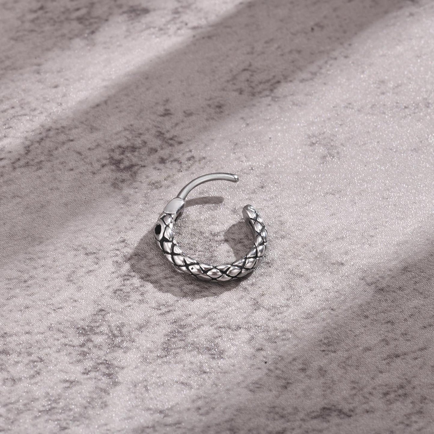 Rockyu ピアス メンズ ステンレス 蛇モチーフ フープ ブラックジルコニア シルバー 片耳用