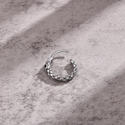 Rockyu ピアス メンズ ステンレス 蛇モチーフ フープ ブラックジルコニア シルバー 片耳用