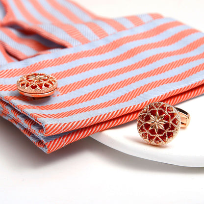 Rockyu カフス シルバーカラーバリエ 花柄透かし彫り ラウンドカフス メンズ ビジネス フォーマル ギフト