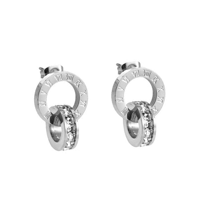 Rockyu リングピアス レディース｜18K仕上げ チタン製 ローマ数字 CZ揺れるデザイン