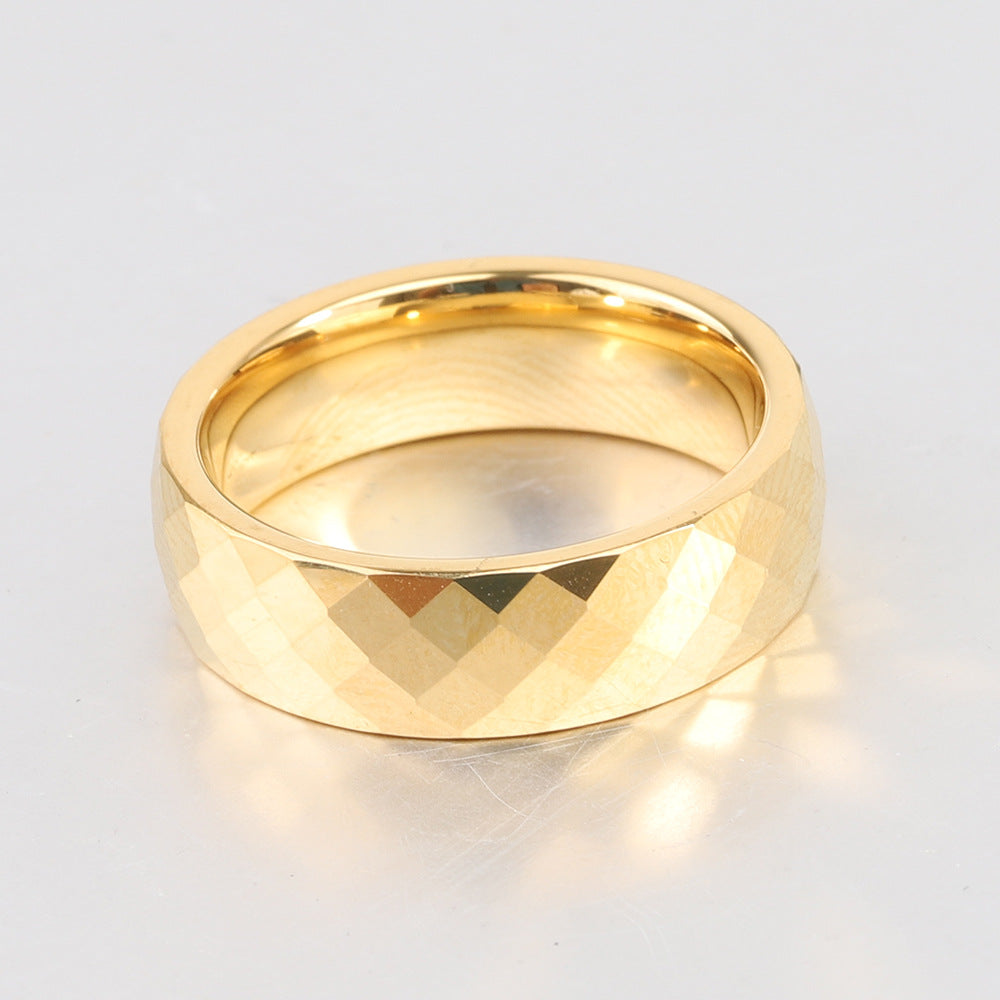 Rockyu タングステン リング メンズ 多面カット 6mm幅 ゴールド シルバー ピンクゴールド 指輪