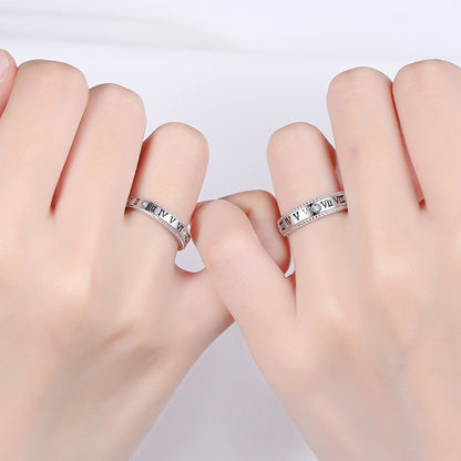 Rockyu ペアリング カップル用 ローマ数字刻印 シルバー925 フリーサイズリング