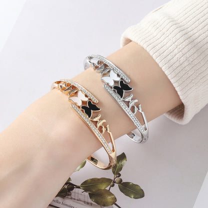 Rockyu ブレスレット レディース 蝶モチーフ ピンクゴールド 18Kメッキ チタン製 キラキラバングル