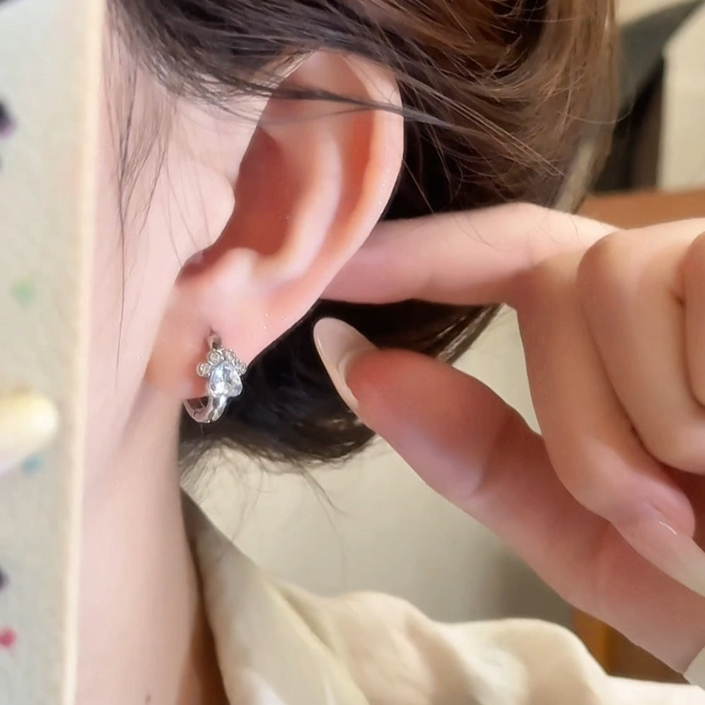 Rockyu 猫ピアス レディース シルバー 肉球デザイン ジルコニア フープピアス