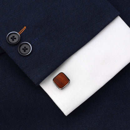 Rockyu カフスボタン メンズ ウッド調 ステンレス製 スクエア型 ビジネス フォーマル用