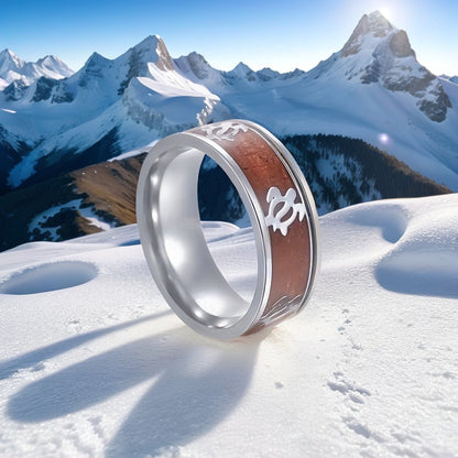 Rockyu 亀モチーフ 木目リング メンズ ステンレス製 延寿お守りデザイン 指輪