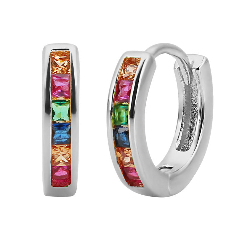 Rockyu ピアス レディース フープ シルバー ゴールド マルチカラー ジルコニア 正方形 リング