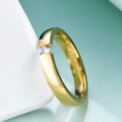 Rockyu レディースリング ダイヤモンド風ストーン付き ステンレス製 ピンクゴールド＆ブラックカラー