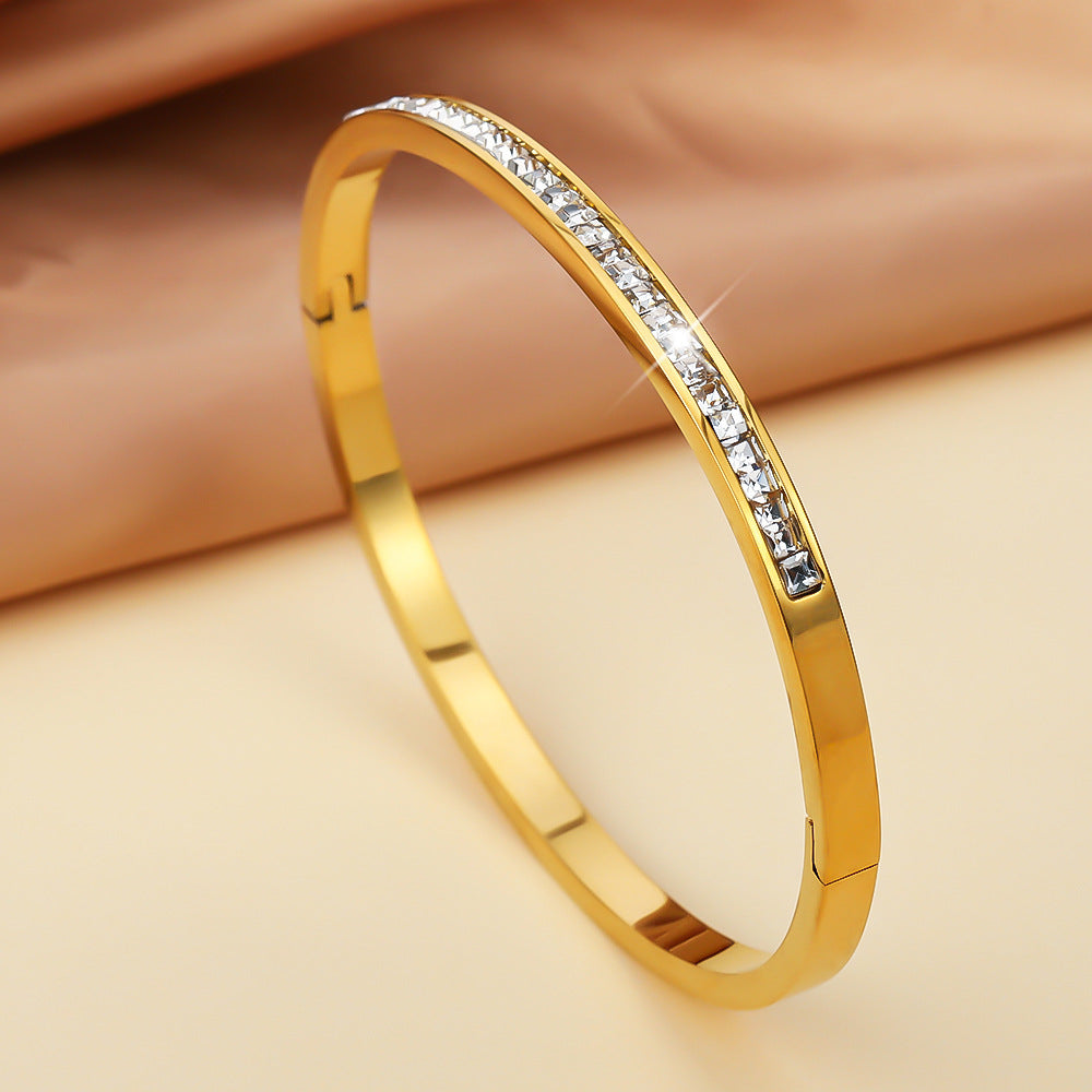 Rockyu レディース バングル キュービック付き 18K仕上 ピンクゴールド＆シルバー