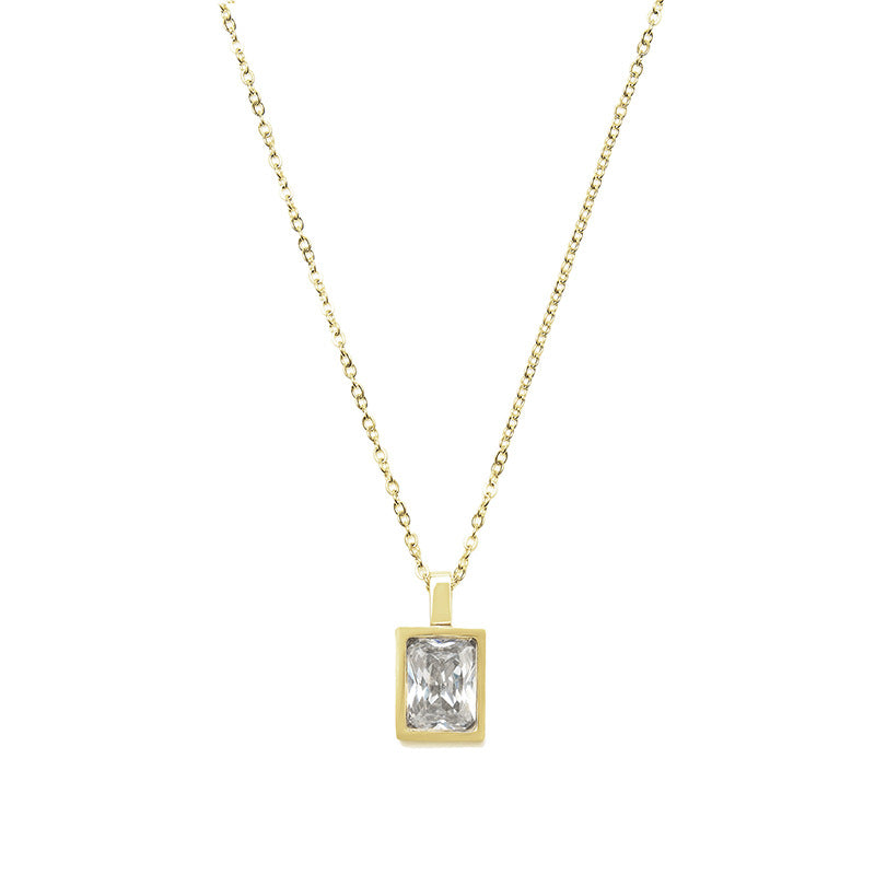 Rockyu ネックレス レディース 四角形ペンダント ゴールド ジルコニア 18金仕上げ 細チェーン
