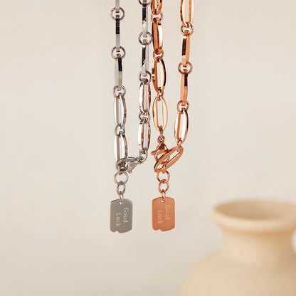 Rockyu ブレスレット レディース ピンクゴールド チタン製 幸運チャーム付き