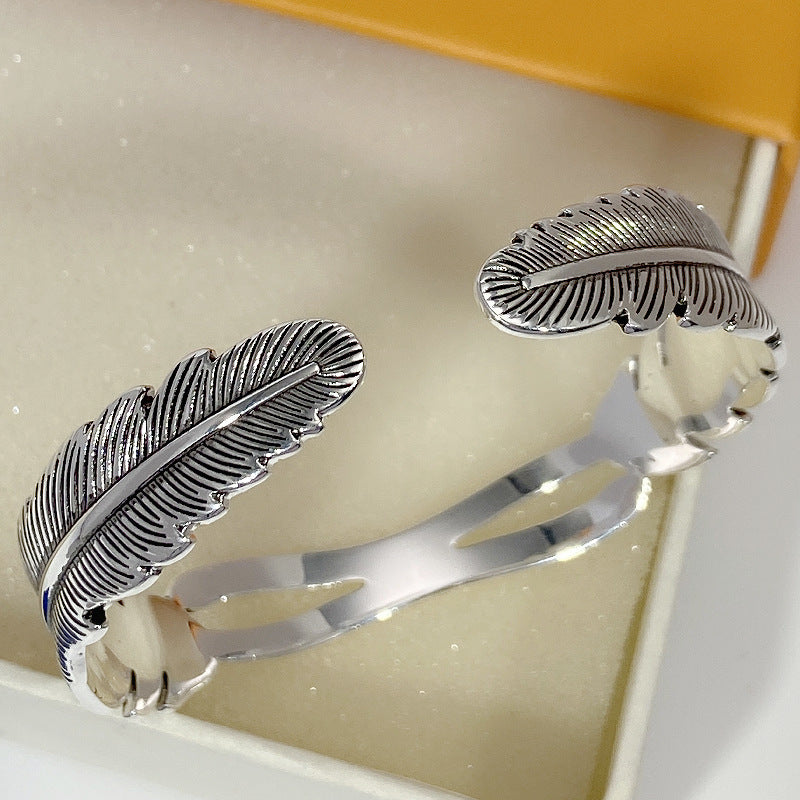 バングル メンズ レディース フリーサイズ フェザーデザイン 羽根ブレスレット