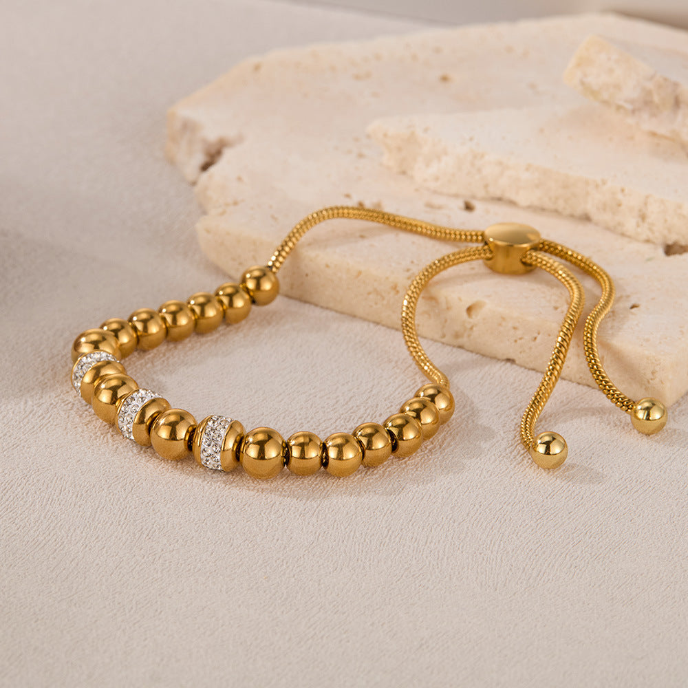 Rockyu ブレスレット レディース ボールチェーン ゴールド ステンレス ジルコニア