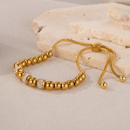 Rockyu ブレスレット レディース ボールチェーン ゴールド ステンレス ジルコニア