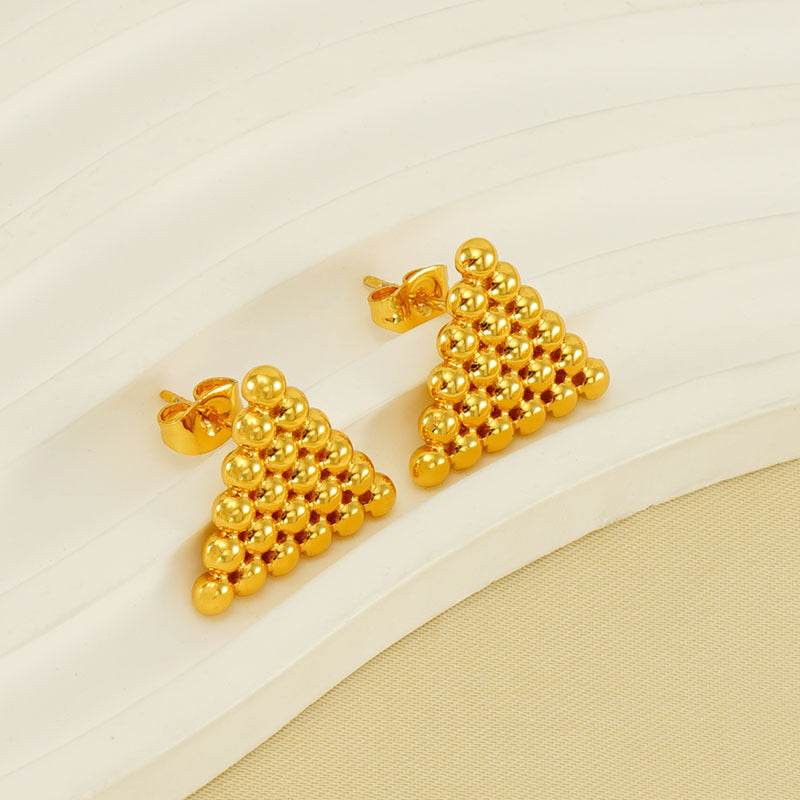 Rockyu ピアス レディース ゴールド ビーズデザイン ステンレス鋼 金属アレルギー対応 スタッドピアス 四角・三角・ハート 18Kメッキ