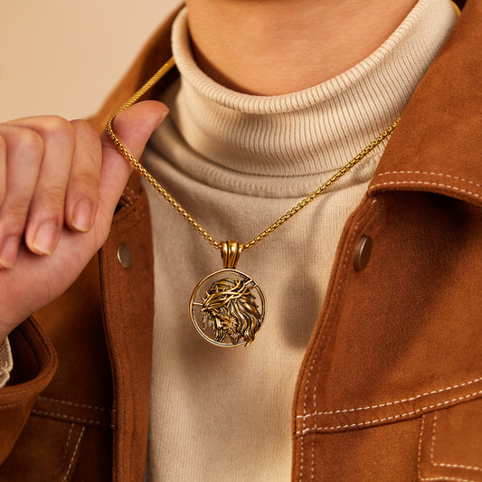 Rockyu メンズ ネックレス イエス キリスト ペンダント ゴールド シルバー ステンレス チェーン