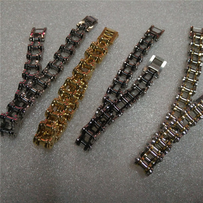 Rockyu バイクチェーン風ブレスレット メンズ ステンレス製 重厚デザイン 12mm幅