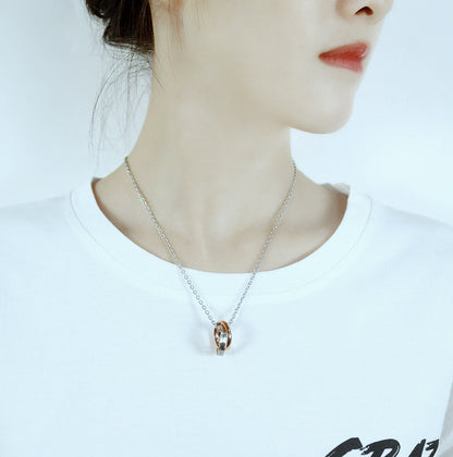 Rockyu ペアネックレス カップル 永遠の愛 刻印入り ステンレス 2連3連リング チタン メンズ レディース 記念日 プレゼント