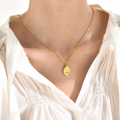 Rockyu ネックレス レディース ゴールド 聖母マリア 楕円ペンダント チタン製 50cmチェーン 金属アレルギー対応