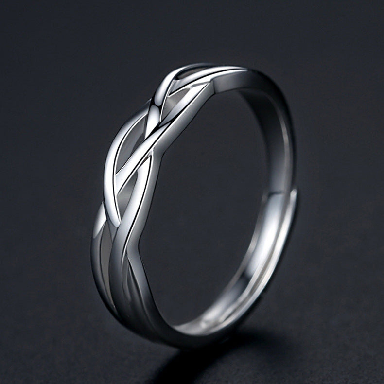 Rockyu メンズリング S925純銀 開口デザイン ツイスト編み風 シンプル指輪