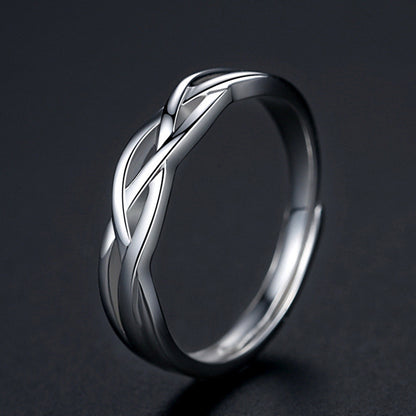 Rockyu メンズリング S925純銀 開口デザイン ツイスト編み風 シンプル指輪