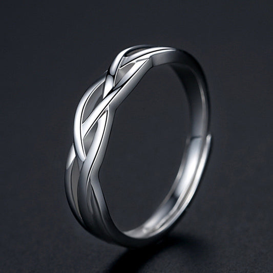 Rockyu メンズリング S925純銀 開口デザイン ツイスト編み風 シンプル指輪