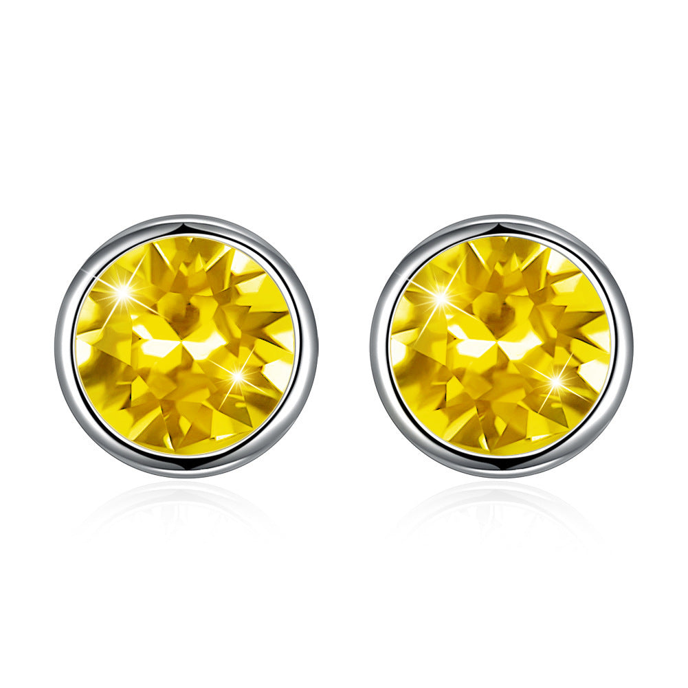 Rockyu シルバー925スタッドピアス スワロフスキークリスタル使用 丸型レディースピアス