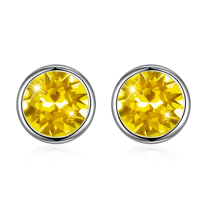 Rockyu シルバー925スタッドピアス スワロフスキークリスタル使用 丸型レディースピアス