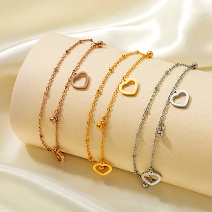 Rockyu アンクレット レディース ハート チャーム ピンクゴールド チタン製 18k メッキ おしゃれ 調節可