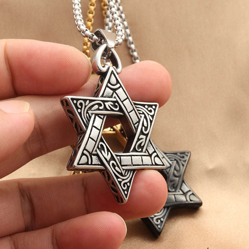 Rockyu 六芒星ネックレス メンズ ステンレス製 クロスデザイン ペンダント 60cmチェーン付