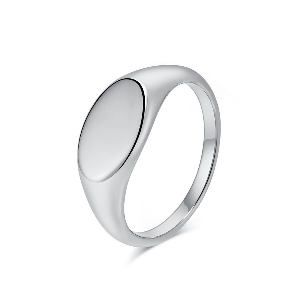 Rockyu 指輪 ステンレス製 楕円 印台リング 男女兼用 シンプル 鏡面仕上げ