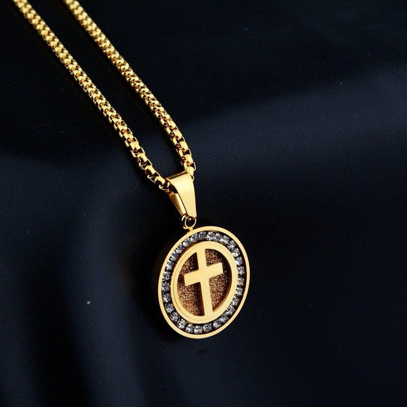 Rockyu 十字架コインネックレス レディース｜18金仕上げ チタン製 メダルペンダント