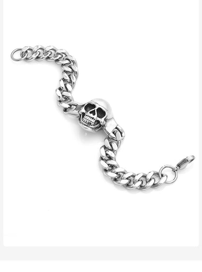 Rockyu ブレスレット メンズ ステンレス 髑髏 喜平チェーン シルバー ブラック ドクロ アクセサリー
