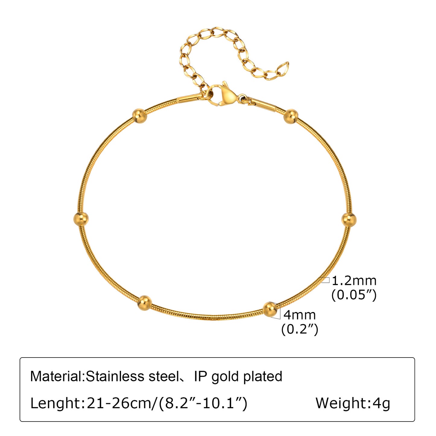 アンクレット レディース ステンレススチール ボールチャーム ゴールド/シルバー 調整可能 シンプル 夏アクセサリー