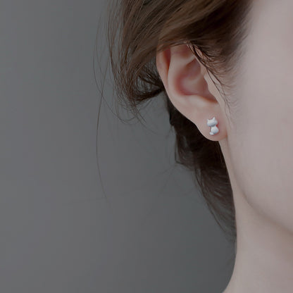 Rockyu レディース ピアス 猫 シルバー925 プラチナ仕上げ スタッド 小さい 可愛い